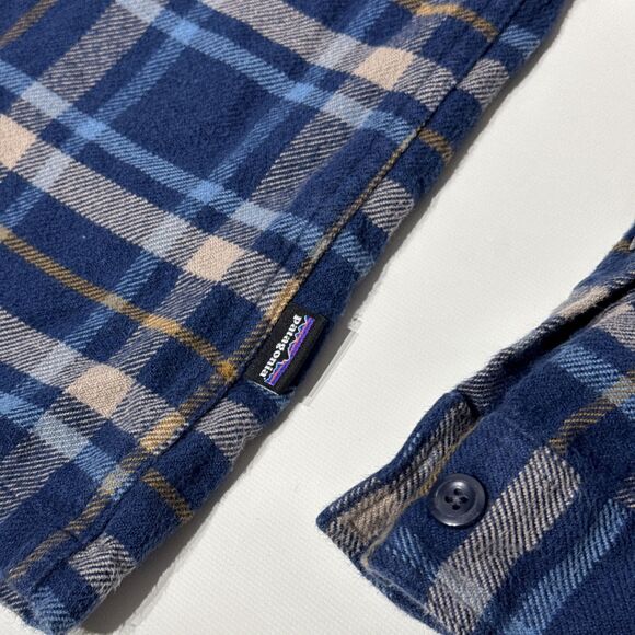 PATAGONIA Organic Cotton Flannel Long Sleeve Shirt Blue Plaid Men’s Size M (A3) - Picture 7 of 12